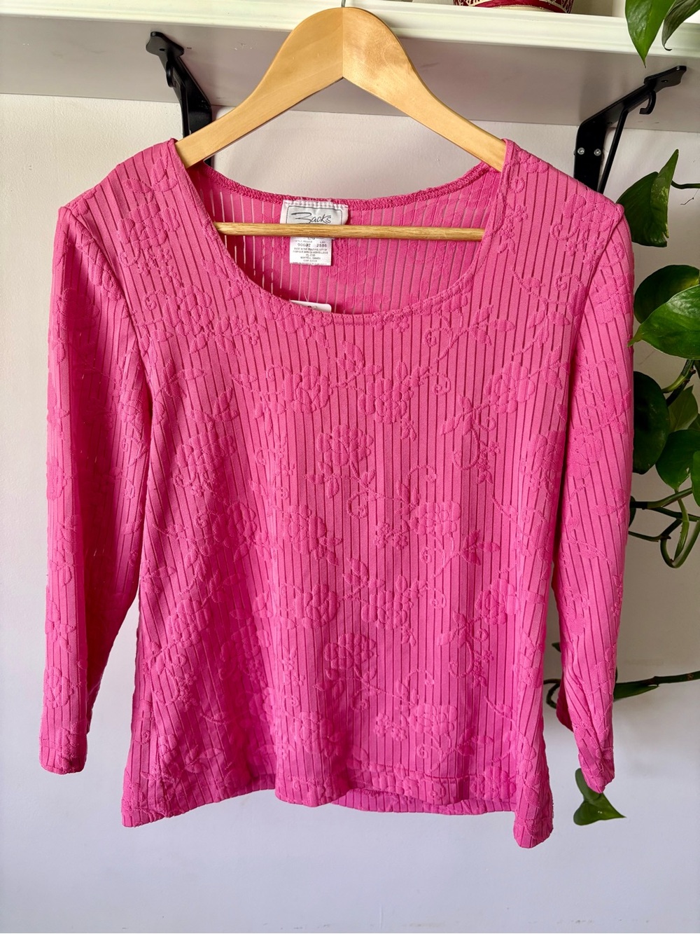 Hot Pink Textured Floral Long Sleeve Top